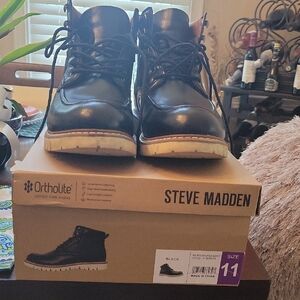 Sz 11 Steve Madden Black Leather Men's Boots